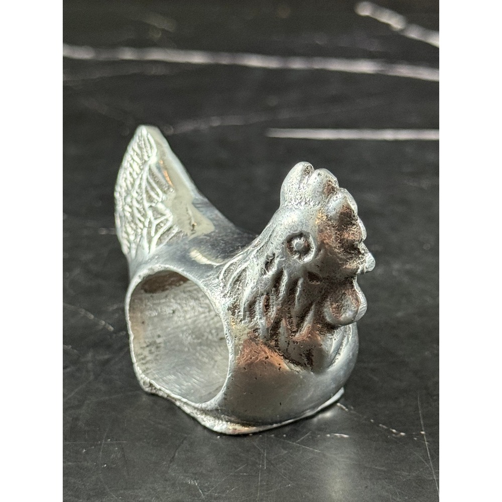 Vintage Shafford Metal Pewter Rooster Chicken Farm Napkin Ring